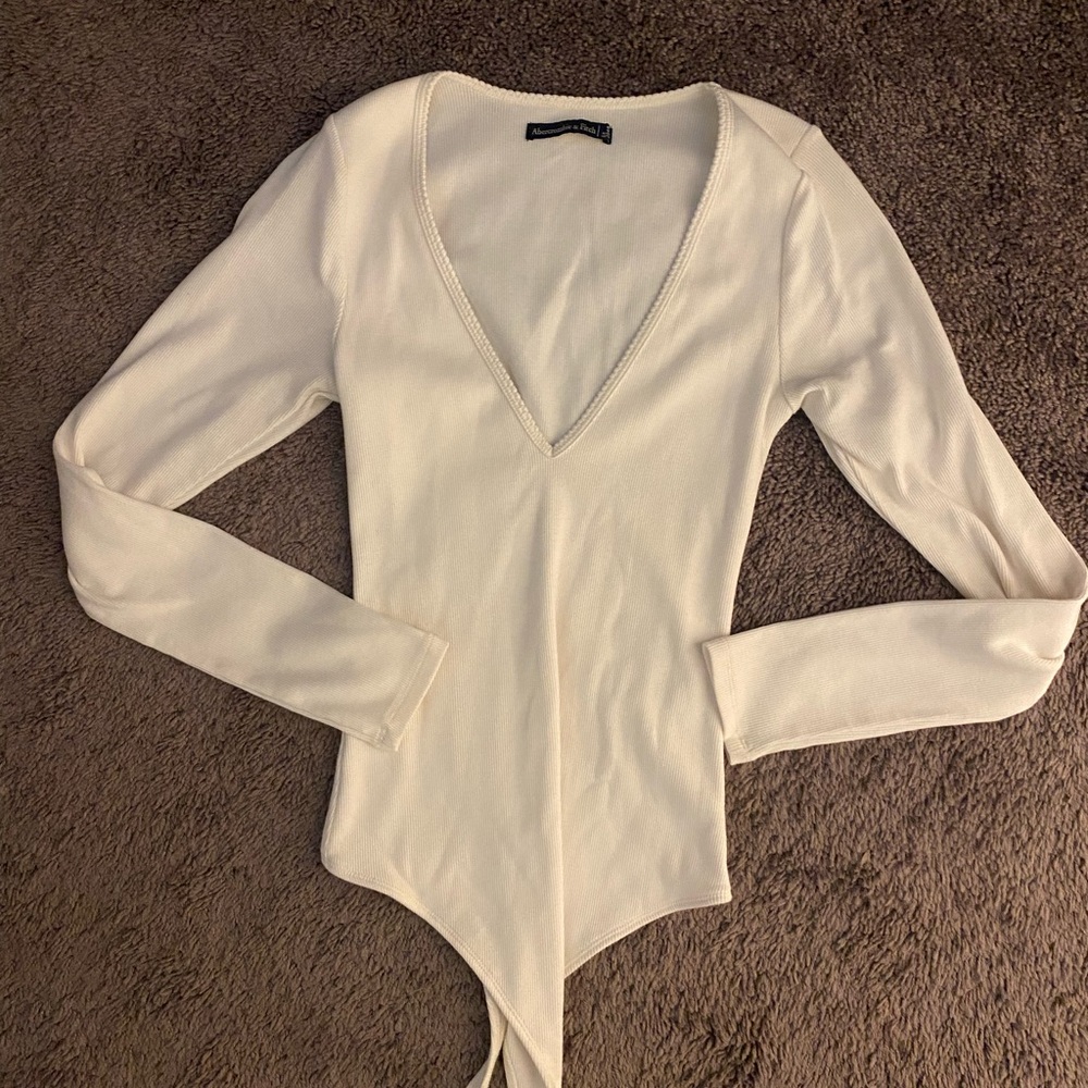 Cream/Off white V-Neck Long Sleeve Bodysuit - Picture 1 of 2